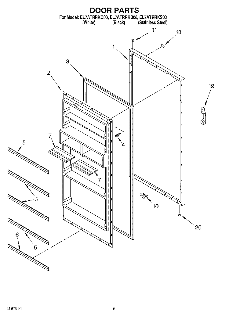 DOOR Diagram and Parts List for EL7ATRRKS00  Whirlpool Refrigerator