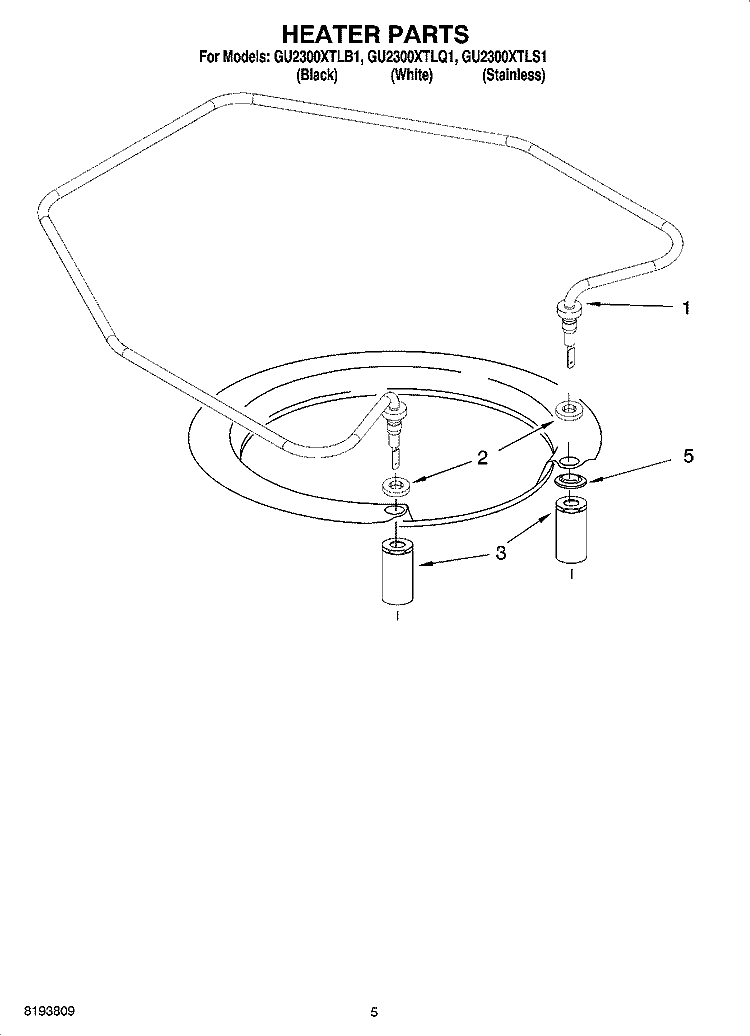 HEATER PARTS Diagram and Parts List for GU2300XTLB1  Whirlpool Dishwasher