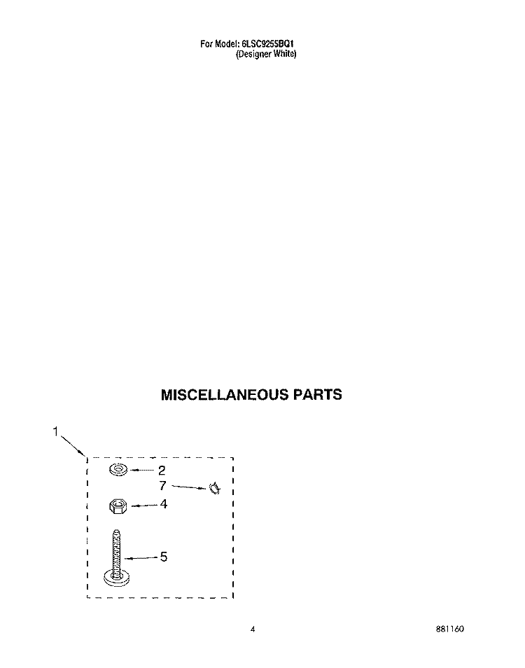 MISCELLANEOUS Diagram and Parts List for 6LSC9255BQ1  Whirlpool Washer