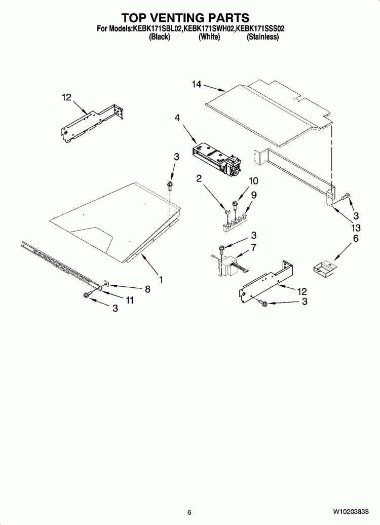 TOP VENTING PARTS, OPTIONAL PARTS (NOT INCLUDED) Diagram and Parts List for KEBK171SBL02  KitchenAid Wall Oven