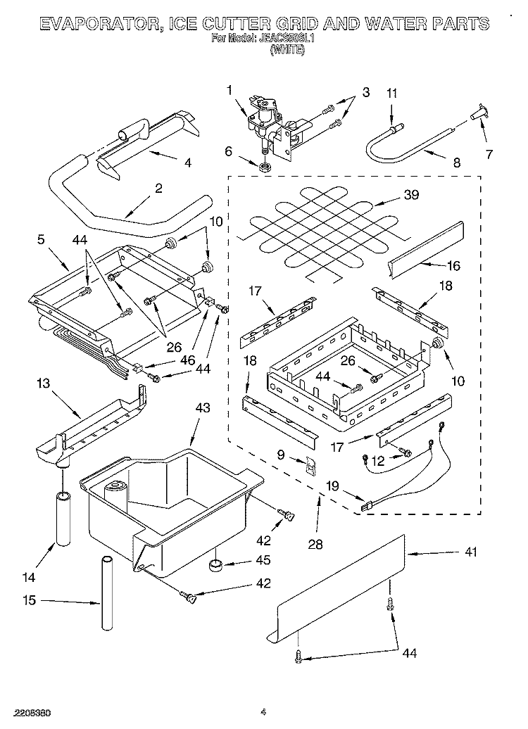 EVAPORATOR, ICE CUTTER GRID AND WATER Diagram and Parts List for JEACS50SL1  Whirlpool Ice Maker