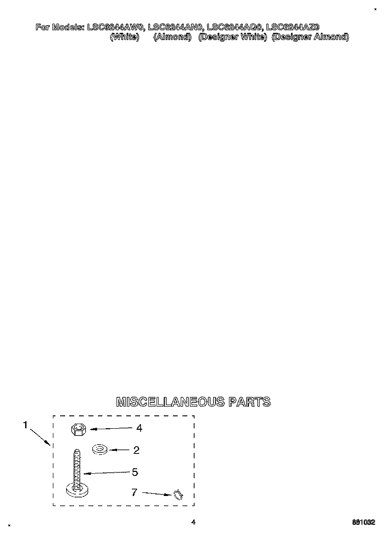 MISCELLANEOUS Diagram and Parts List for LSC6244AZ0  Whirlpool Washer