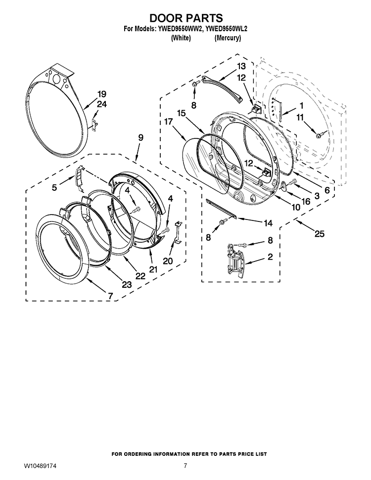 DOOR PARTS Diagram and Parts List for YWED9550WL2  Whirlpool Dryer