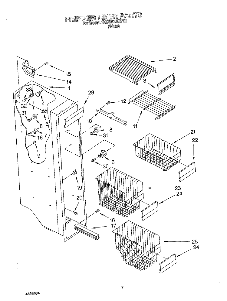 FREEZER LINER Diagram and Parts List for 3XKGN7050F02  Whirlpool Refrigerator