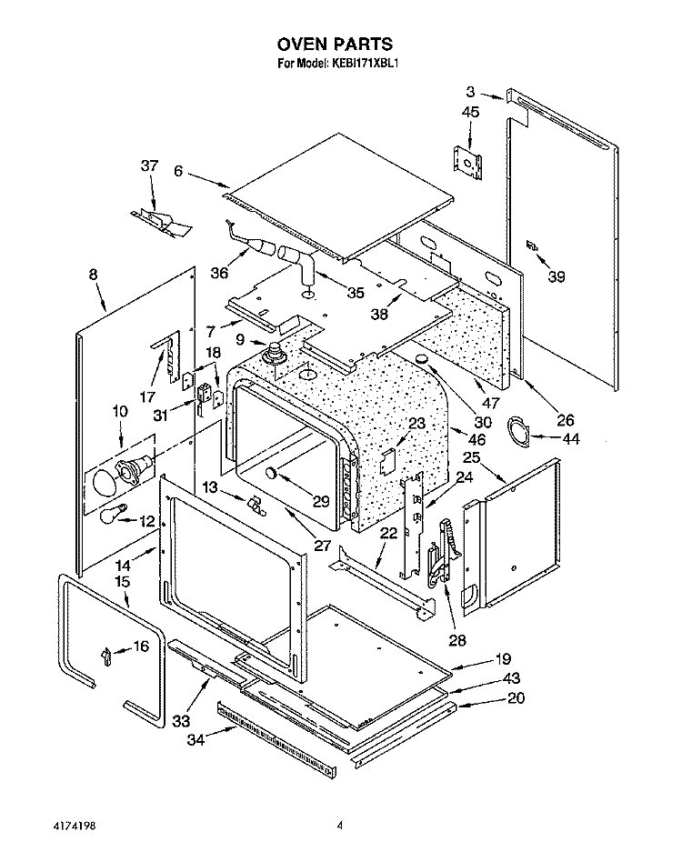OVEN Diagram and Parts List for KEBI171XWH1  KitchenAid Wall Oven