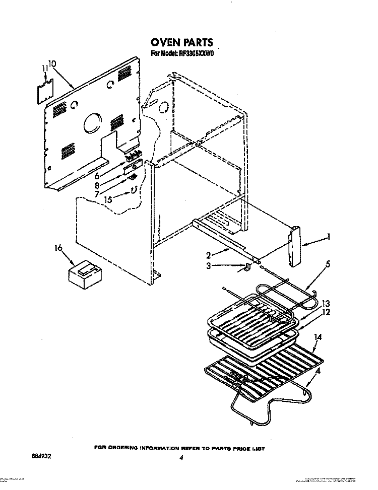 OVEN, OPTIONAL Diagram and Parts List for RF3305XXN0  Whirlpool Range