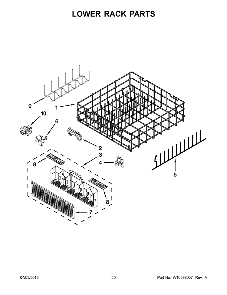 LOWER RACK PARTS Diagram and Parts List for WDF730PAYM5  Whirlpool Dishwasher