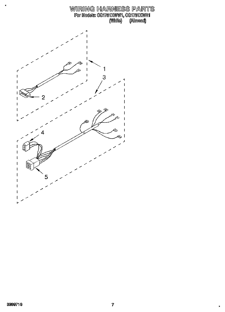 WIRING HARNESS Diagram and Parts List for CG1751XWN1  Whirlpool Dryer