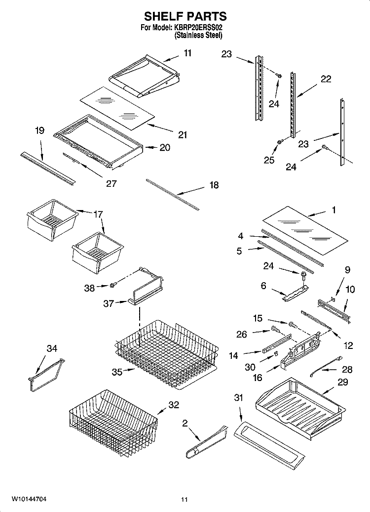 SHELF PARTS Diagram and Parts List for KBRP20ERSS02  KitchenAid Refrigerator