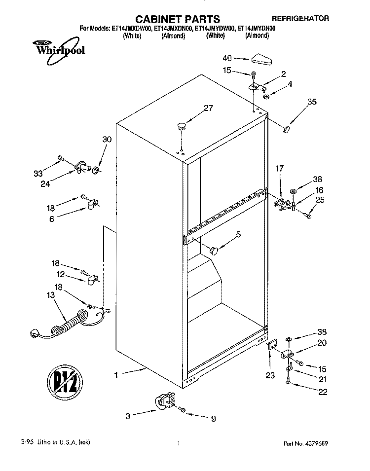 CABINET Diagram and Parts List for ET14JMYDN00  Whirlpool Refrigerator