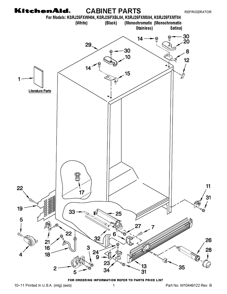 CABINET PARTS Diagram and Parts List for KSRJ25FXBL04  KitchenAid Refrigerator