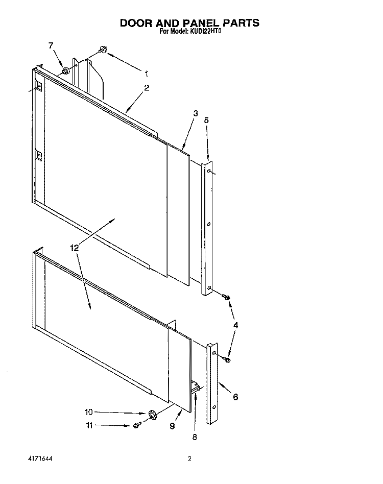 DOOR AND PANEL Diagram and Parts List for KUDI22HT0  KitchenAid Dishwasher