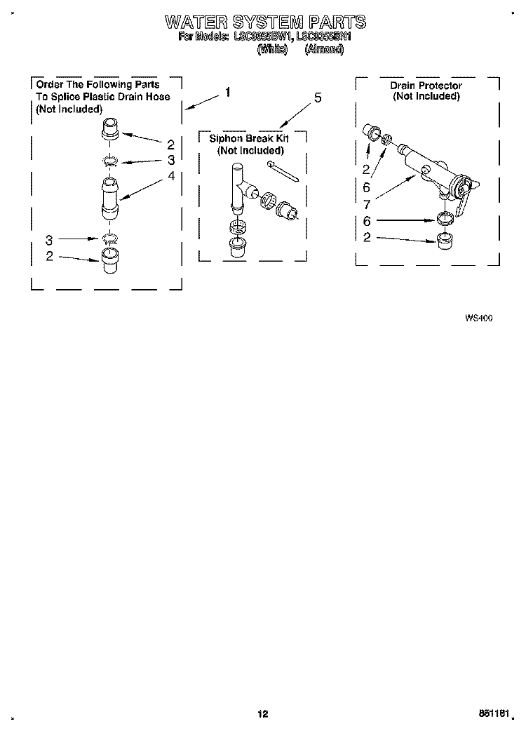 WATER SYSTEM Diagram and Parts List for LSC9355BN1  Whirlpool Washer