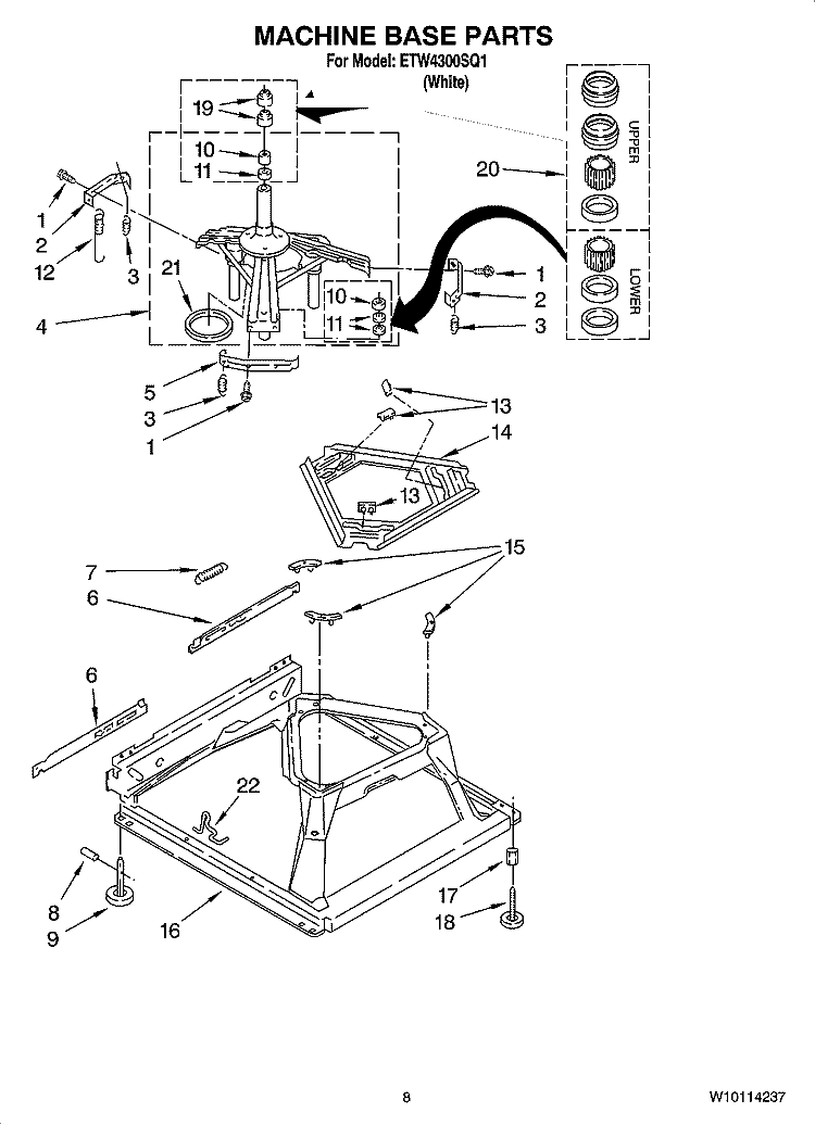 MACHINE BASE PARTS Diagram and Parts List for ETW4300SQ1  Estate Washer