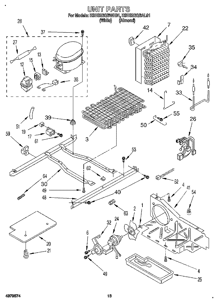 UNIT Diagram and Parts List for KSHS22QBWH01  KitchenAid Refrigerator