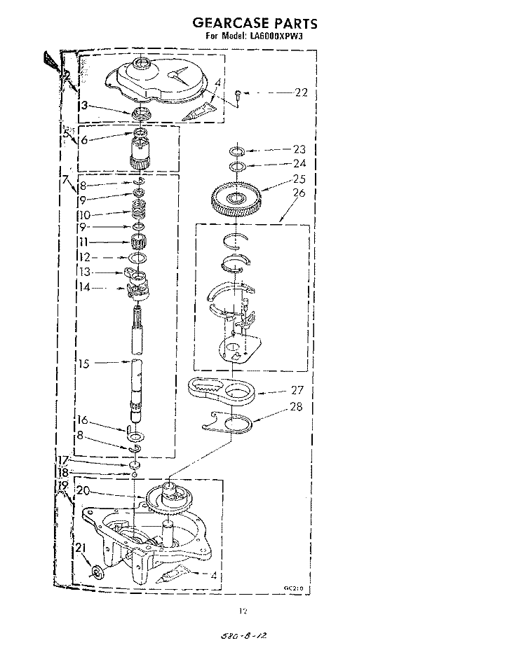 GEARCASE Diagram and Parts List for LA6000XPW3  Whirlpool Washer