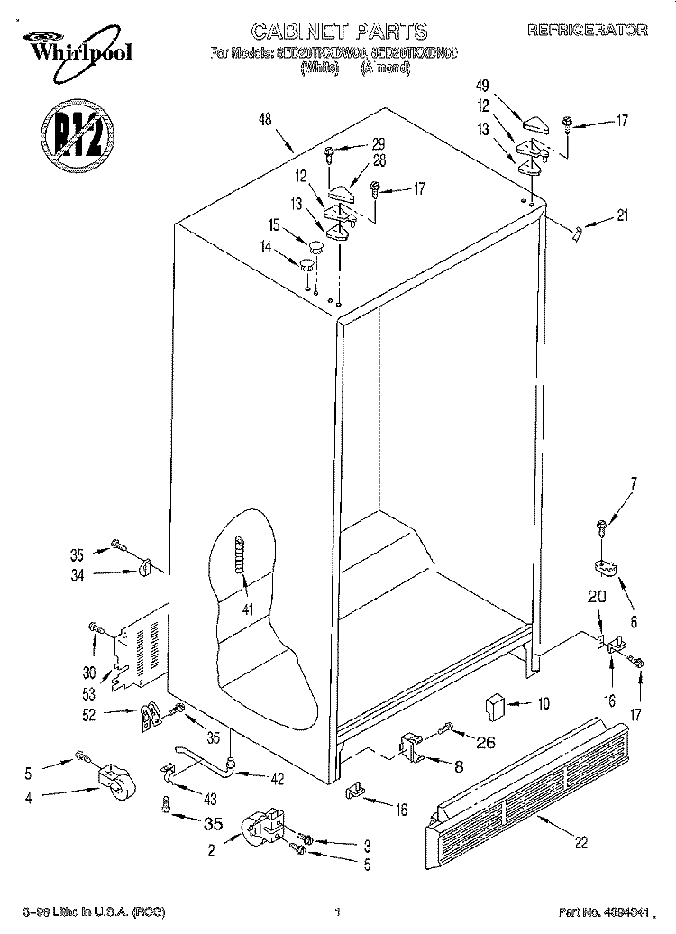CABINET Diagram and Parts List for 8ED20TKXDN00  Whirlpool Refrigerator