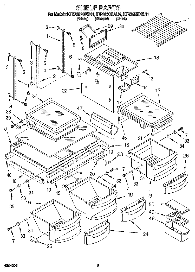 SHELF Diagram and Parts List for KTRS25QDBL01  KitchenAid Refrigerator