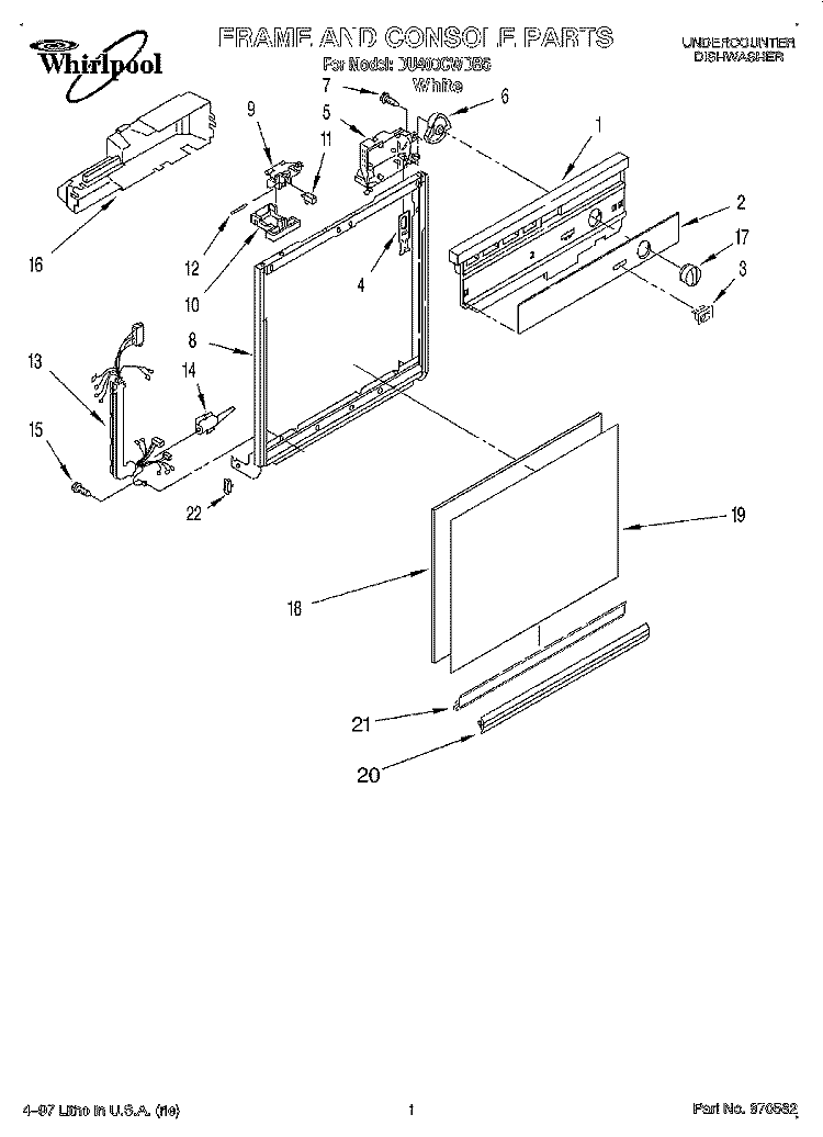 FRAME AND CONSOLE Diagram and Parts List for DU400CWDB5  Whirlpool Dishwasher