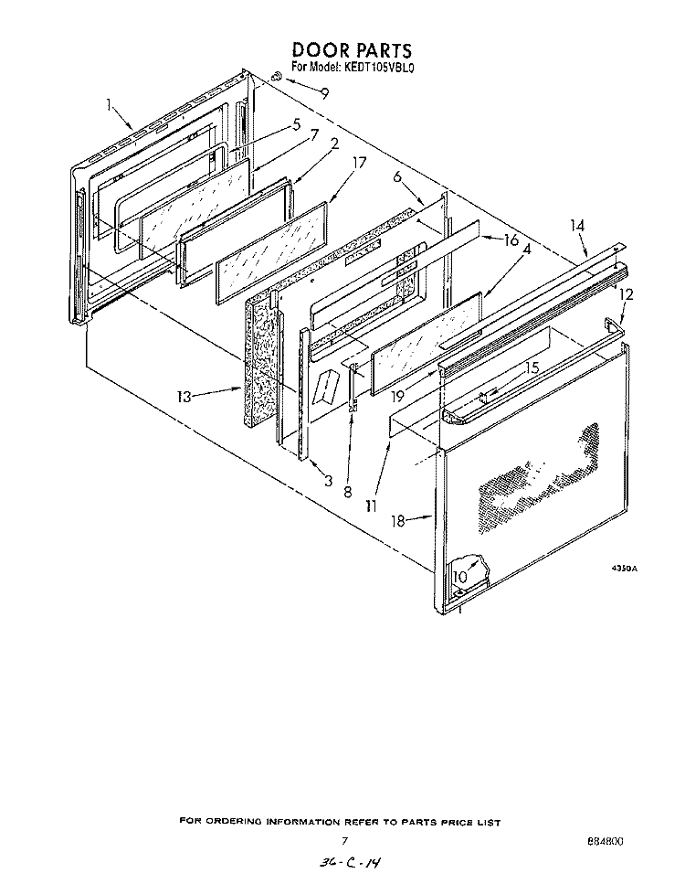 DOOR Diagram and Parts List for KEDT105VBL0  KitchenAid Range
