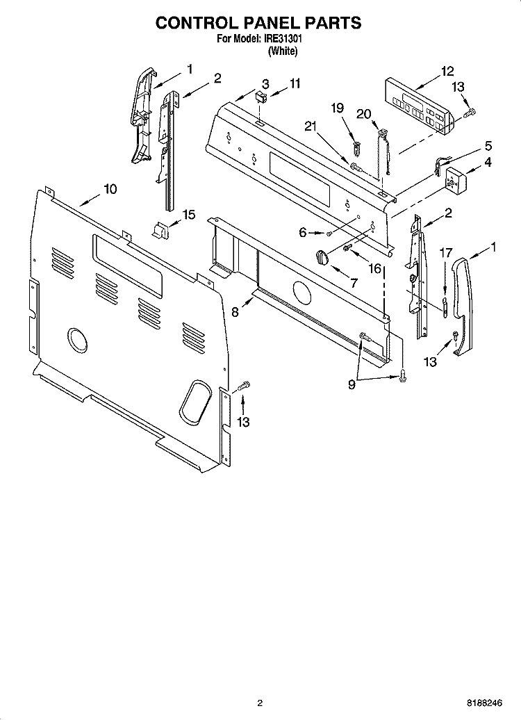 CONTROL PANEL PARTS Diagram and Parts List for IRE31301  Inglis Range