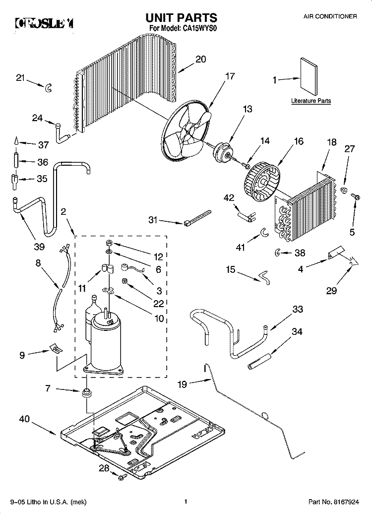 UNIT PARTS Diagram and Parts List for CA15WYS0  Crosley Air Conditioner