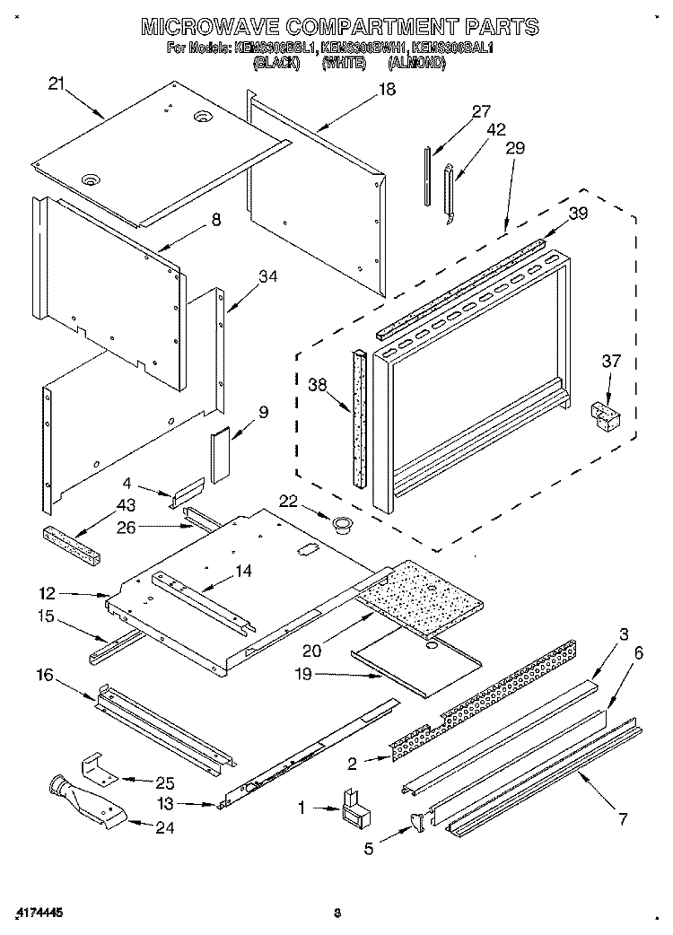 MICROWAVE COMPARTMENT Diagram and Parts List for KEMS306BBL1  KitchenAid Wall Oven
