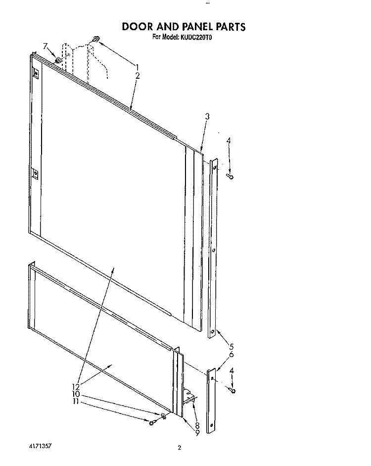 DOOR AND PANEL Diagram and Parts List for KUDC220T0  KitchenAid Dishwasher