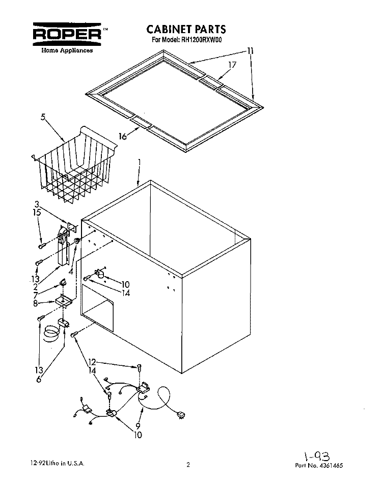 SECTION Diagram and Parts List for RH1200RXW00  Roper Freezer