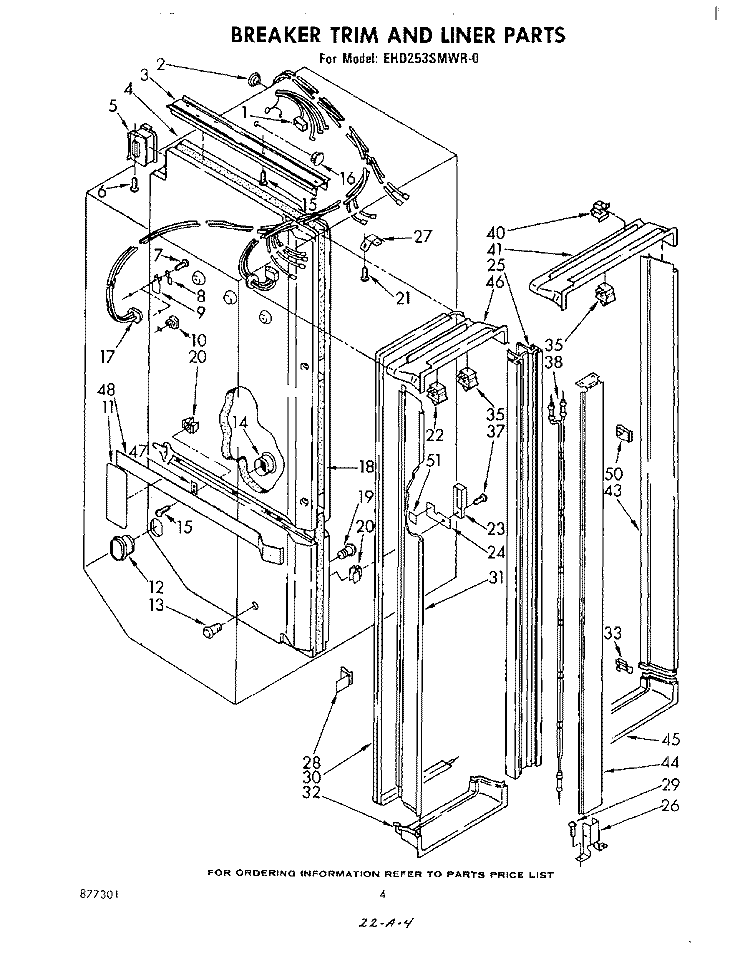 BREAKER TRIM AND LINER Diagram and Parts List for EHD253SMWR0  Whirlpool Refrigerator