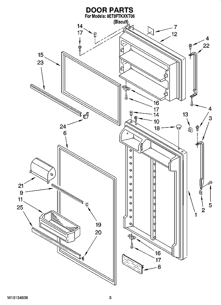DOOR PARTS Diagram and Parts List for 8ET8FTKXKT06  Whirlpool Refrigerator