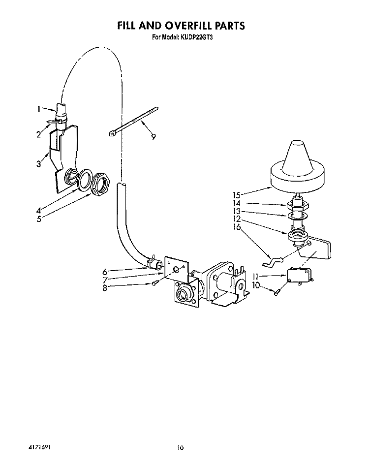 FILL AND OVERFILL Diagram and Parts List for KUDP22GT3  KitchenAid Dishwasher