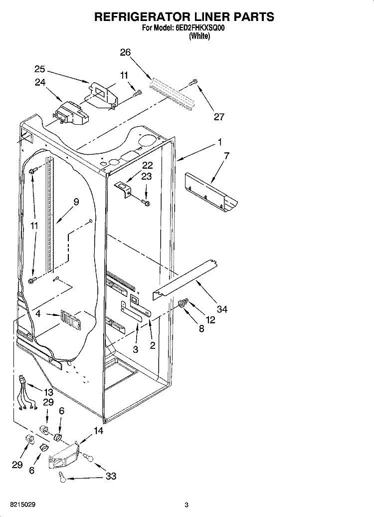 REFRIGERATOR LINER PARTS Diagram and Parts List for 6ED2FHKXSQ00  Whirlpool Refrigerator