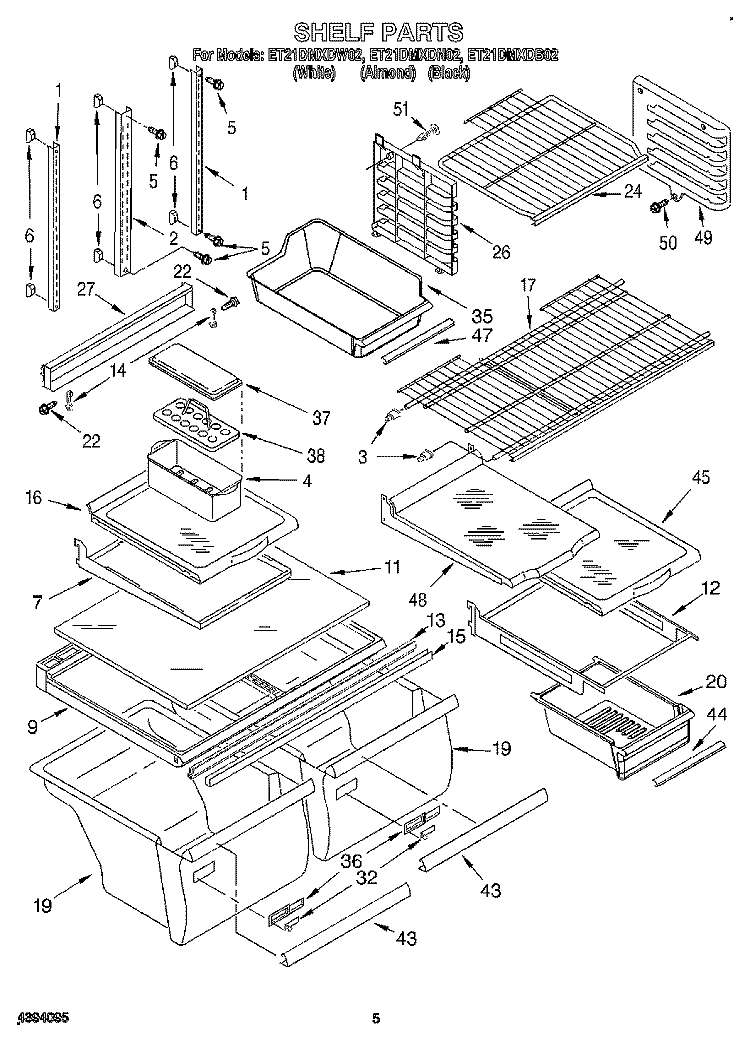 SHELF Diagram and Parts List for ET21DMXDW02  Whirlpool Refrigerator