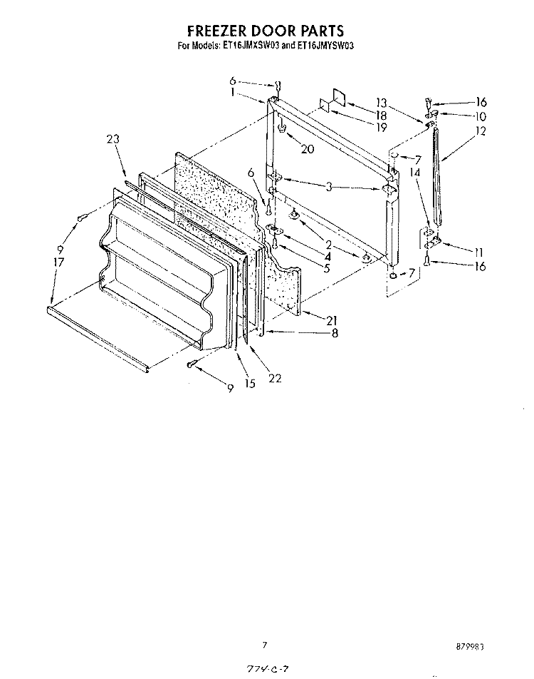 FREEZER DOOR Diagram and Parts List for ET16JMYSM03  Whirlpool Refrigerator