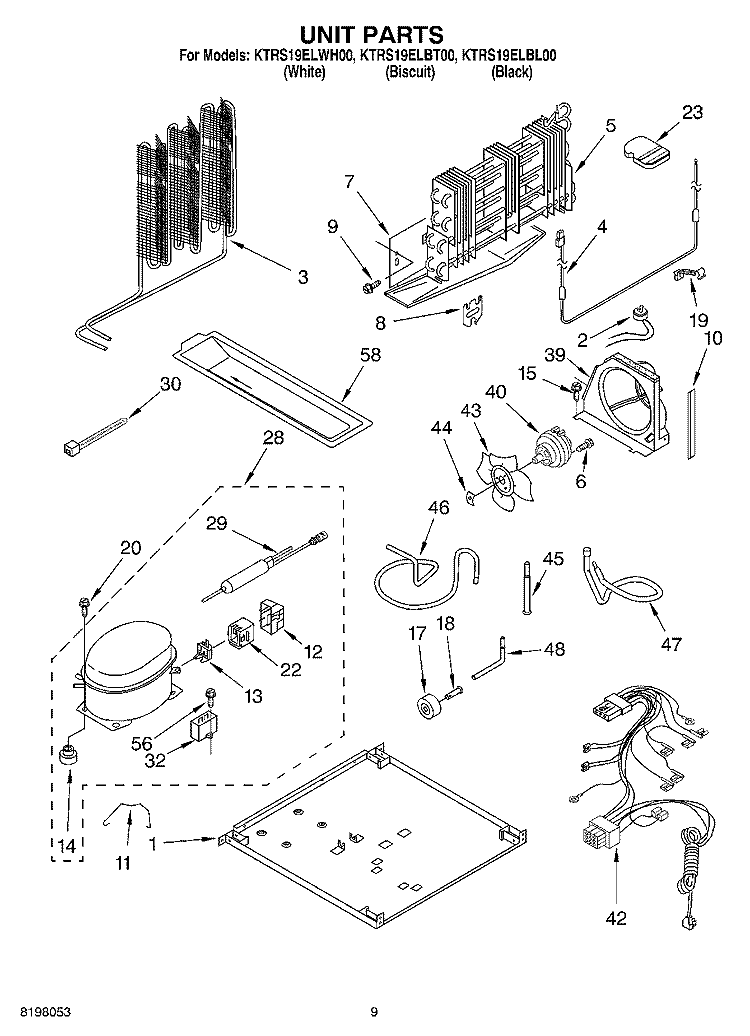 UNIT Diagram and Parts List for KTRS19ELBL00  KitchenAid Refrigerator