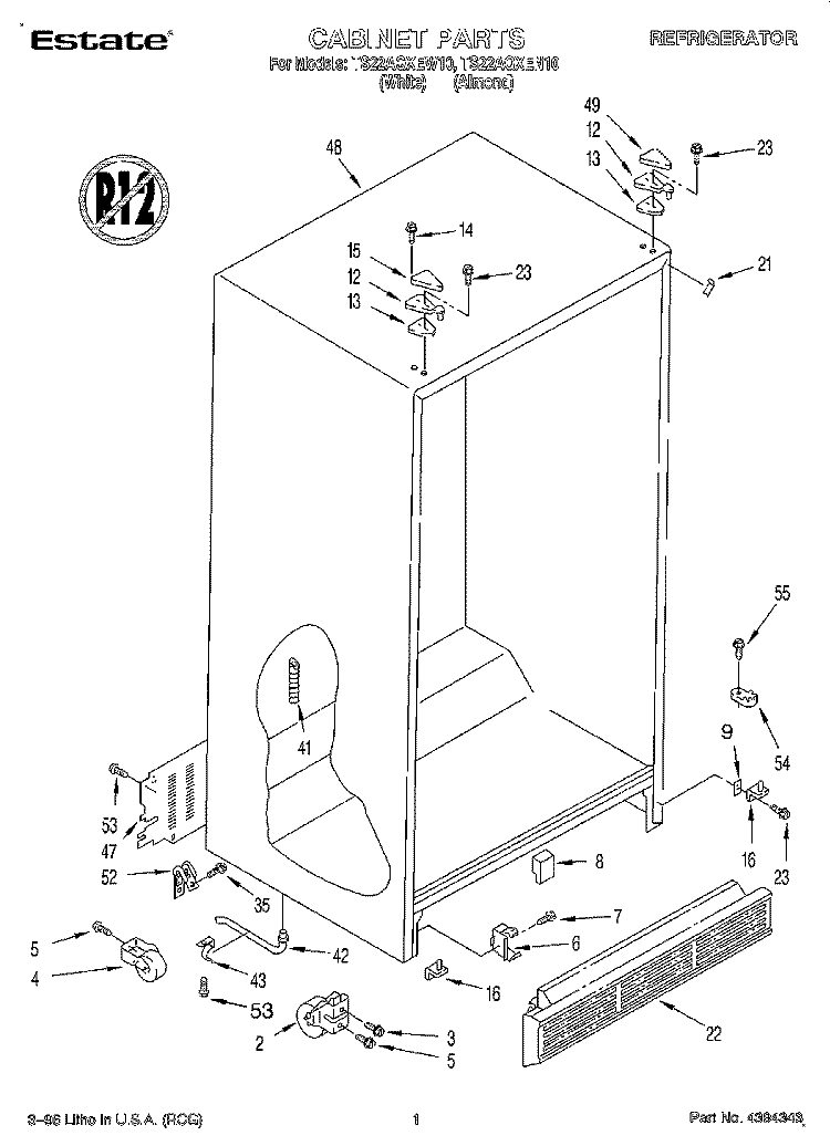 CABINET Diagram and Parts List for TS22AQXEN10  Whirlpool Refrigerator