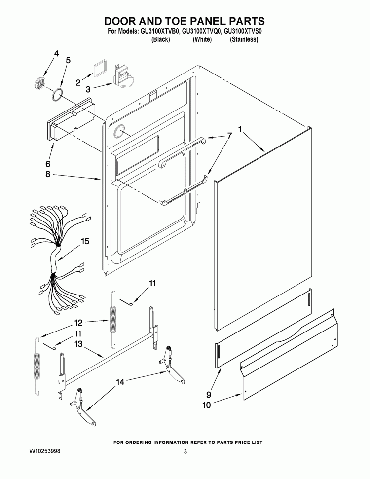 DOOR AND TOE PANEL PARTS Diagram and Parts List for GU3100XTVS0  Whirlpool Dishwasher