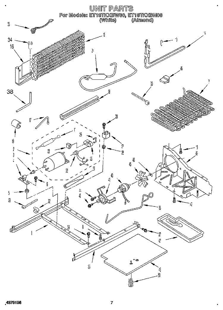 UNIT Diagram and Parts List for ET18TKXBN00  Whirlpool Refrigerator