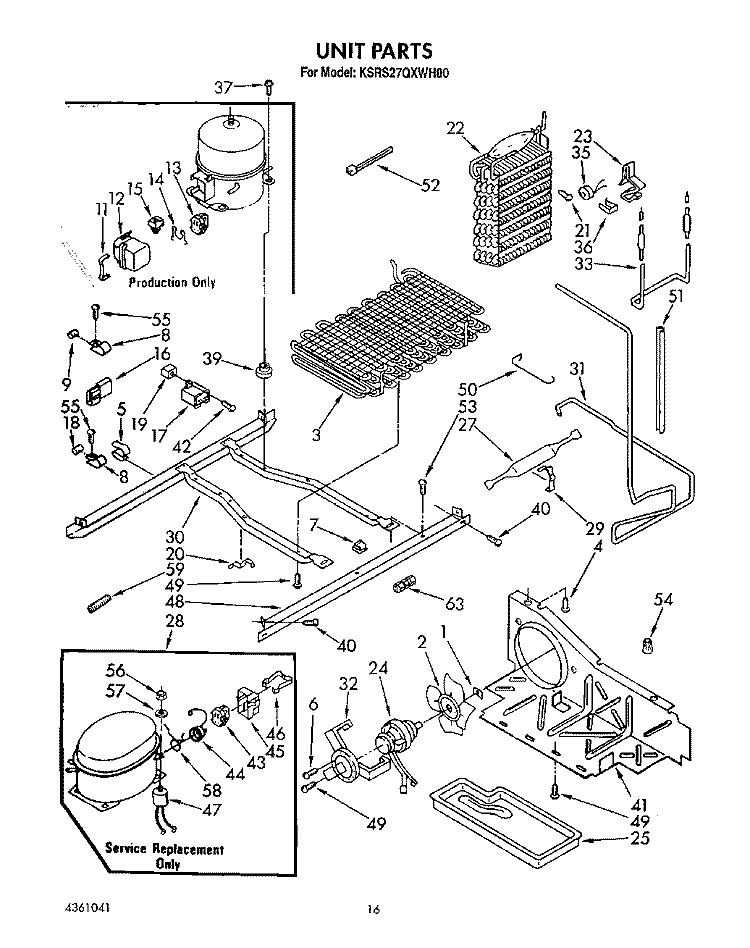 UNIT Diagram and Parts List for KSRS27QXWH00  KitchenAid Refrigerator