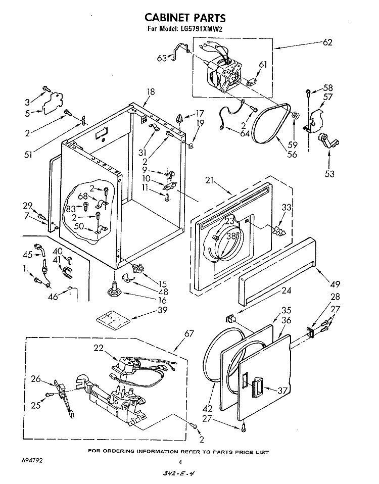 CABINET Diagram and Parts List for LG5791XMW2  Whirlpool Dryer