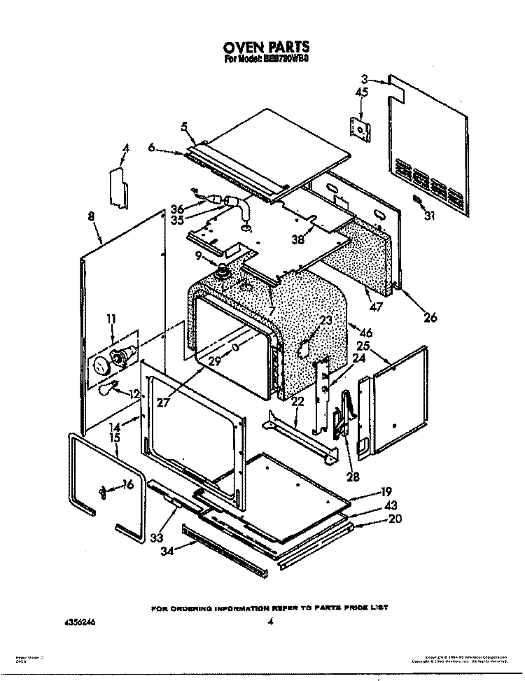 OVEN Diagram and Parts List for BES730WW0  Whirlpool Wall Oven