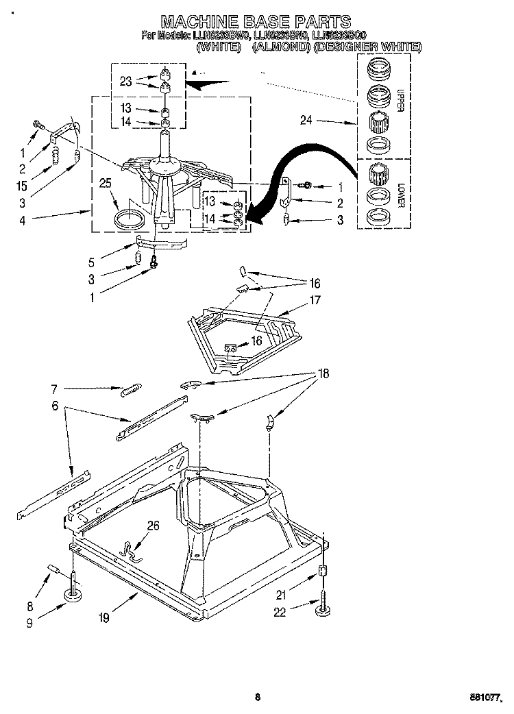 MACHINE BASE Diagram and Parts List for LLN8233BQ0  Whirlpool Washer