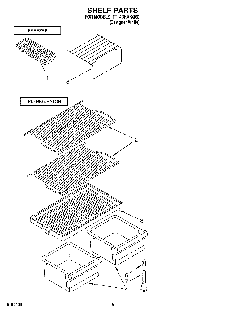 SHELF PARTS, OPTIONAL PARTS Diagram and Parts List for TT14DKXKQ02  Estate Refrigerator