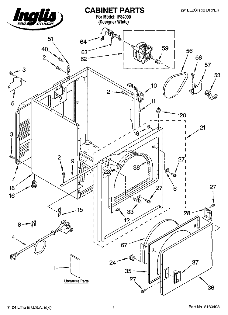 CABINET PARTS Diagram and Parts List for IP84000  Inglis Dryer