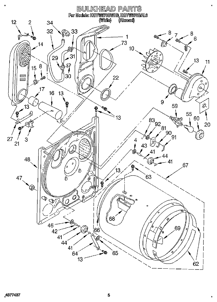 BULKHEAD Diagram and Parts List for KGYW870BWH0  KitchenAid Dryer