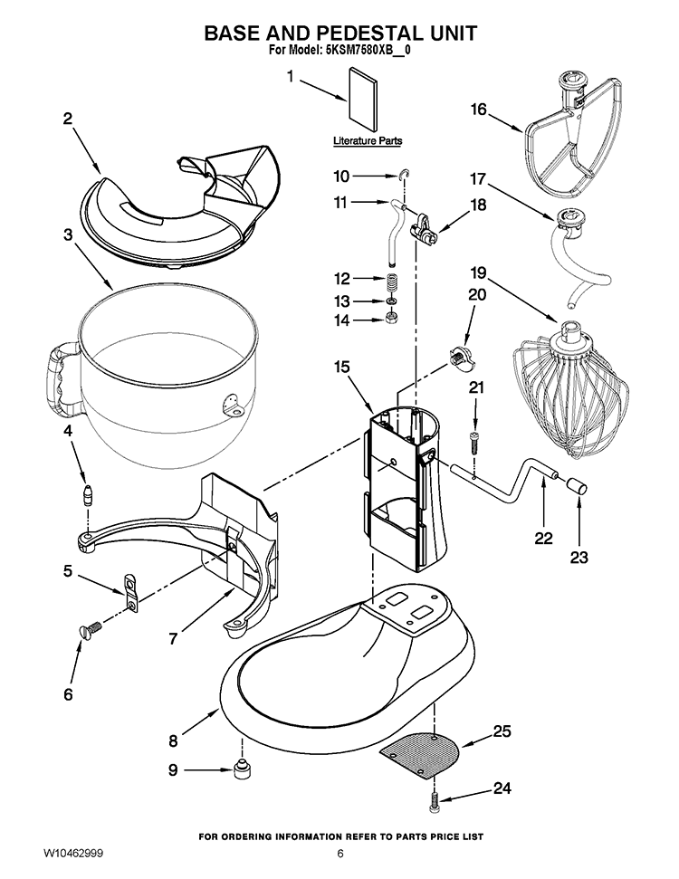 BASE AND PEDESTAL UNIT Diagram and Parts List for 5KSM7580XBOB0  KitchenAid Mixer