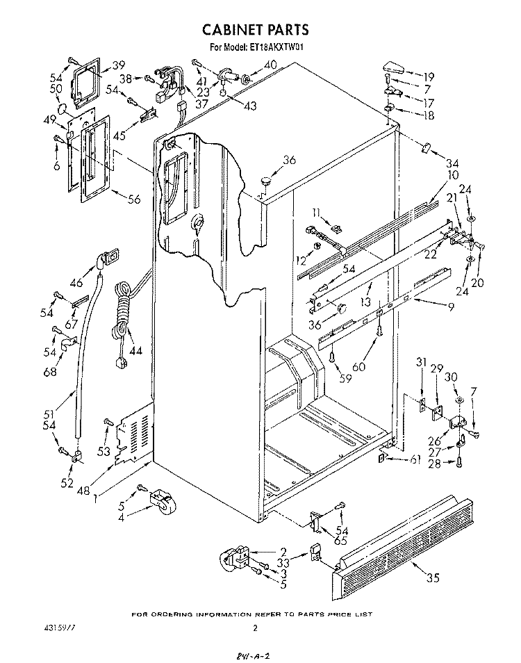 CABINET Diagram and Parts List for ET18AKXTN01  Whirlpool Refrigerator