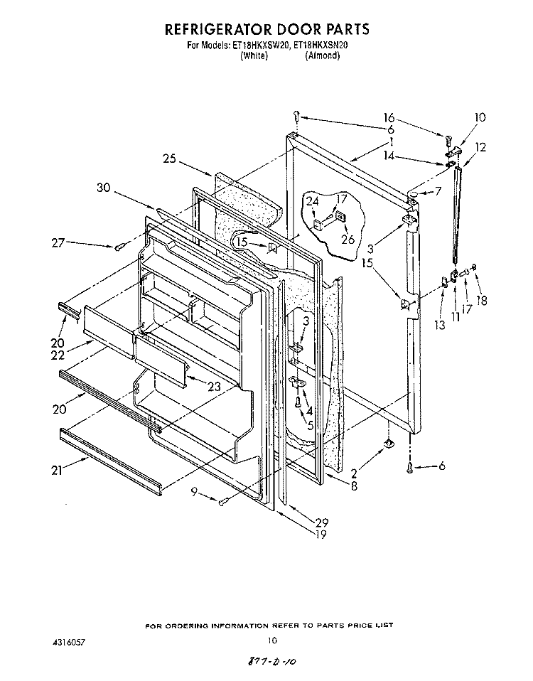 REFRIGERATOR DOOR , LIT/OPTIONAL Diagram and Parts List for ET18HKXSW20  Whirlpool Refrigerator