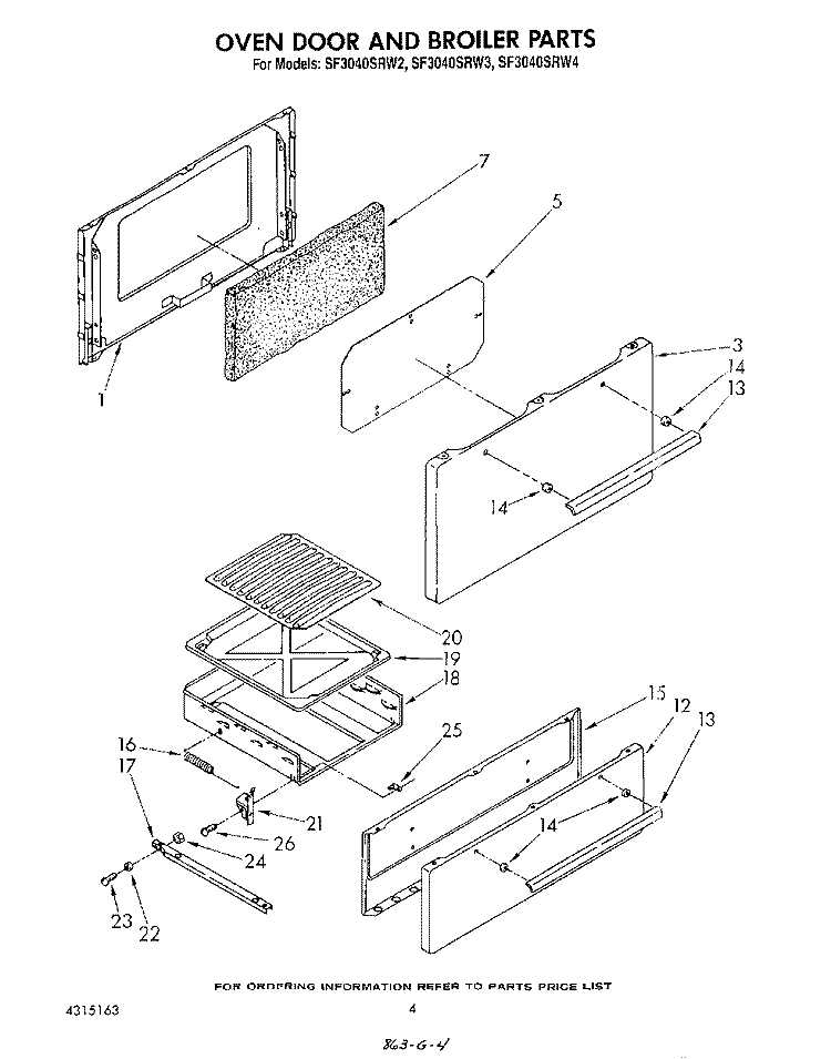 OVEN DOOR AND BROILER Diagram and Parts List for SF3040SRW2  Whirlpool Range